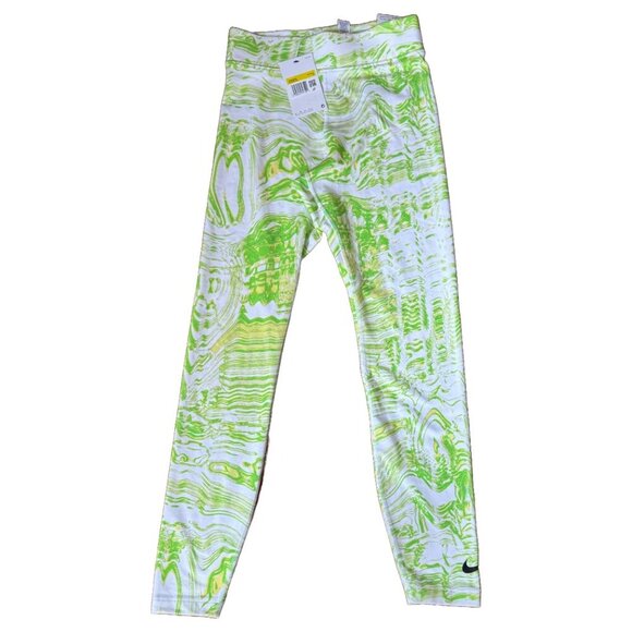 NWT Nike Sportswear High Rise Tight Fit Leggings Green White DJ4130-101 Sz S - Picture 2 of 5